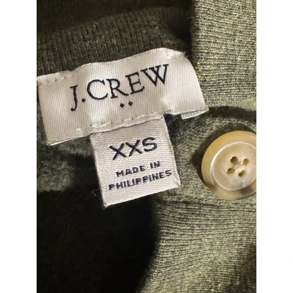 J. Crew Womens XXS Button Collar‎ Funnel Neck Sweatshirt Olive Green  Pullover